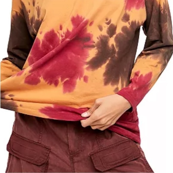 Free People Be Free Tie Dye Long Sleeve T-Shirt in French Roast size XL 70s - Picture 3 of 12